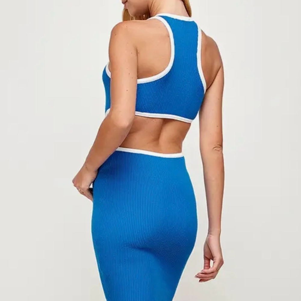 Blue Ribbed Bodycon Dress